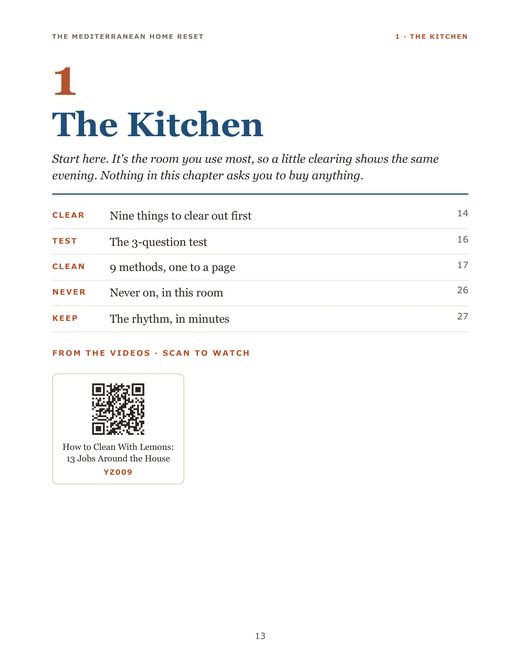 Page 13 of the book: The chapter's contents, with its videos
