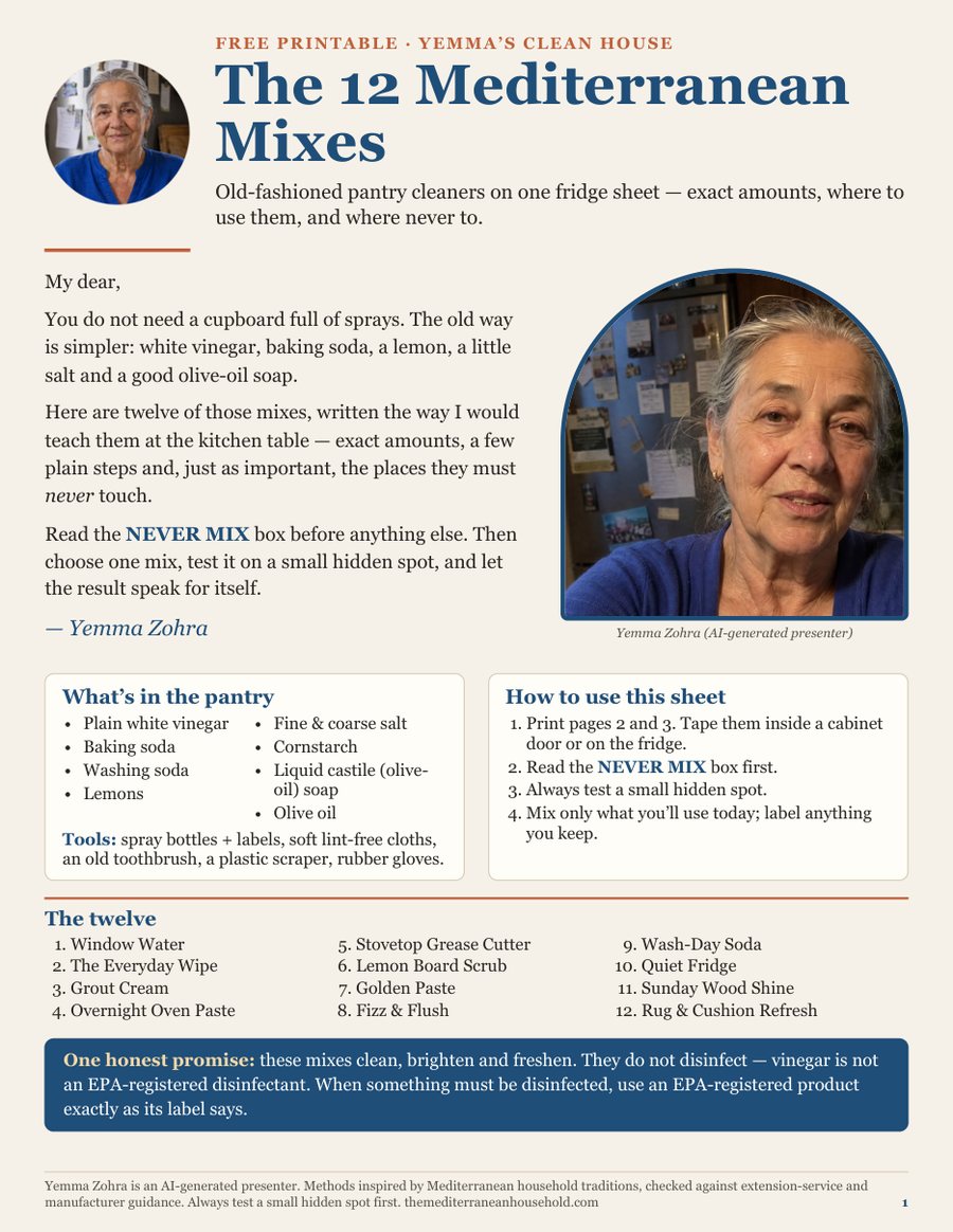 Page 1 of the free sheet: the twelve mixes and the Never-Mix box